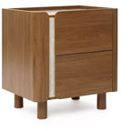 LuxenHome Table de chevet marron de 55 cm avec 2 tiroirs, table de chevet moderne du milieu du siècle pour chambre à coucher, table de chevet en bois pour salon