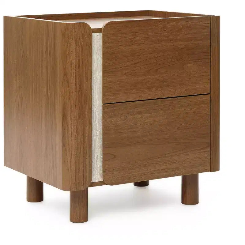 LuxenHome Table de chevet marron de 55 cm avec 2 tiroirs, table de chevet moderne du milieu du siècle pour chambre à coucher, table de chevet en bois pour salon
