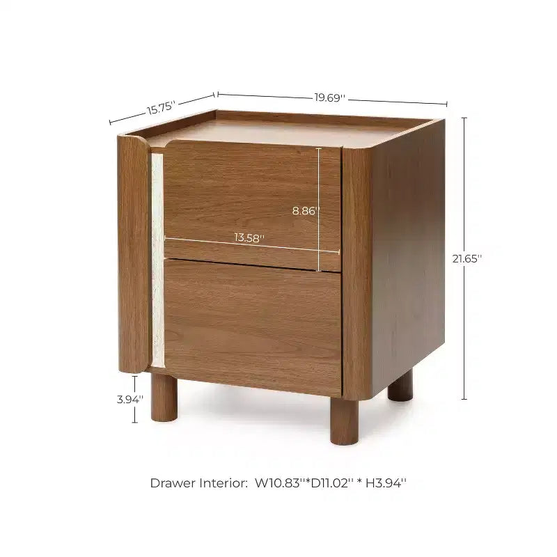 LuxenHome Table de chevet marron de 55 cm avec 2 tiroirs, table de chevet moderne du milieu du siècle pour chambre à coucher, table de chevet en bois pour salon
