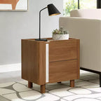 LuxenHome Table de chevet marron de 55 cm avec 2 tiroirs, table de chevet moderne du milieu du siècle pour chambre à coucher, table de chevet en bois pour salon
