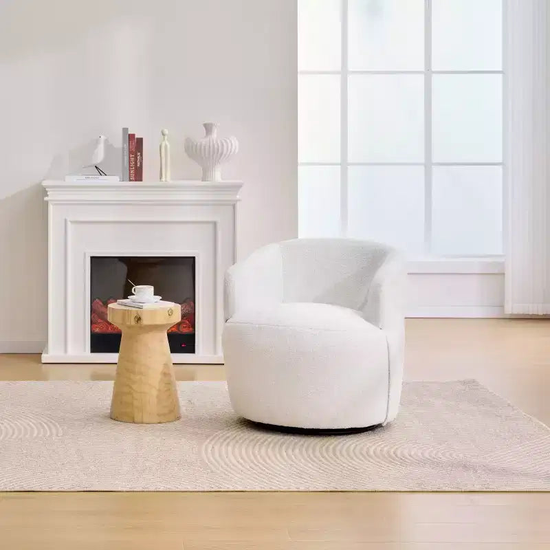 Fauteuil d'appoint pivotant Almeda en tissu Teddy avec dossier ergonomique de GDFStudio