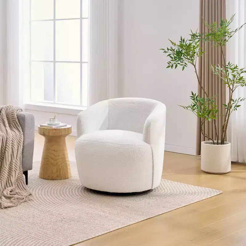 Fauteuil d'appoint pivotant Almeda en tissu Teddy avec dossier ergonomique de GDFStudio