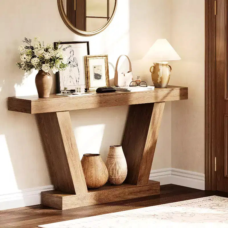 Console de 63 pouces de long. Table d'appoint étroite pour entrée. Derrière le canapé. Salon et entrée.