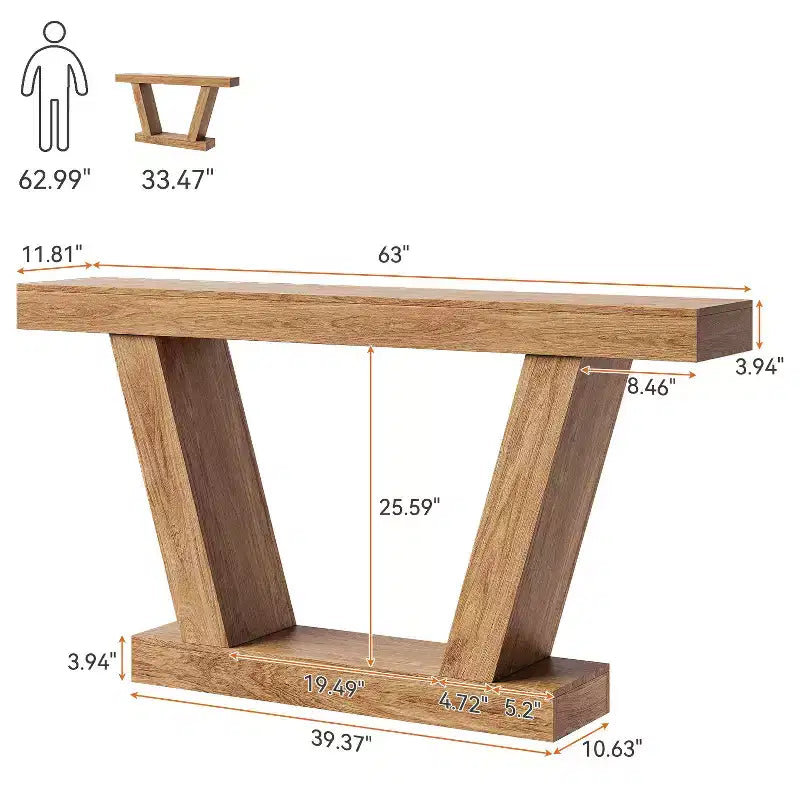 Console de 63 pouces de long. Table d'appoint étroite pour entrée. Derrière le canapé. Salon et entrée.