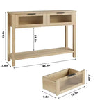 Console en bois pour entrée 43,3 po Table de canapé étroite avec 2 tiroirs en verre, étagère de rangement en MDF de style ferme pour salon et vestibule