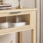 Console en bois pour entrée 43,3 po Table de canapé étroite avec 2 tiroirs en verre, étagère de rangement en MDF de style ferme pour salon et vestibule