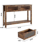 Console en bois pour entrée 43,3 po Table de canapé étroite avec 2 tiroirs en verre, étagère de rangement en MDF de style ferme pour salon et vestibule