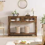 Console en bois pour entrée 43,3 po Table de canapé étroite avec 2 tiroirs en verre, étagère de rangement en MDF de style ferme pour salon et vestibule