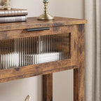 Console en bois pour entrée 43,3 po Table de canapé étroite avec 2 tiroirs en verre, étagère de rangement en MDF de style ferme pour salon et vestibule