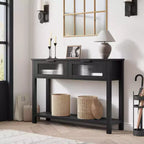 Console en bois pour entrée 43,3 po Table de canapé étroite avec 2 tiroirs en verre, étagère de rangement en MDF de style ferme pour salon et vestibule