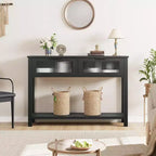 Console en bois pour entrée 43,3 po Table de canapé étroite avec 2 tiroirs en verre, étagère de rangement en MDF de style ferme pour salon et vestibule