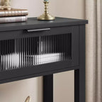 Console en bois pour entrée 43,3 po Table de canapé étroite avec 2 tiroirs en verre, étagère de rangement en MDF de style ferme pour salon et vestibule