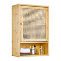 Bamboo Wall Cabinet with Rattan Doors, Over-The-Toilet Storage Organizer, Adjustable Shelf, Wall-Mounted Medicine Cabinet for Laundry
