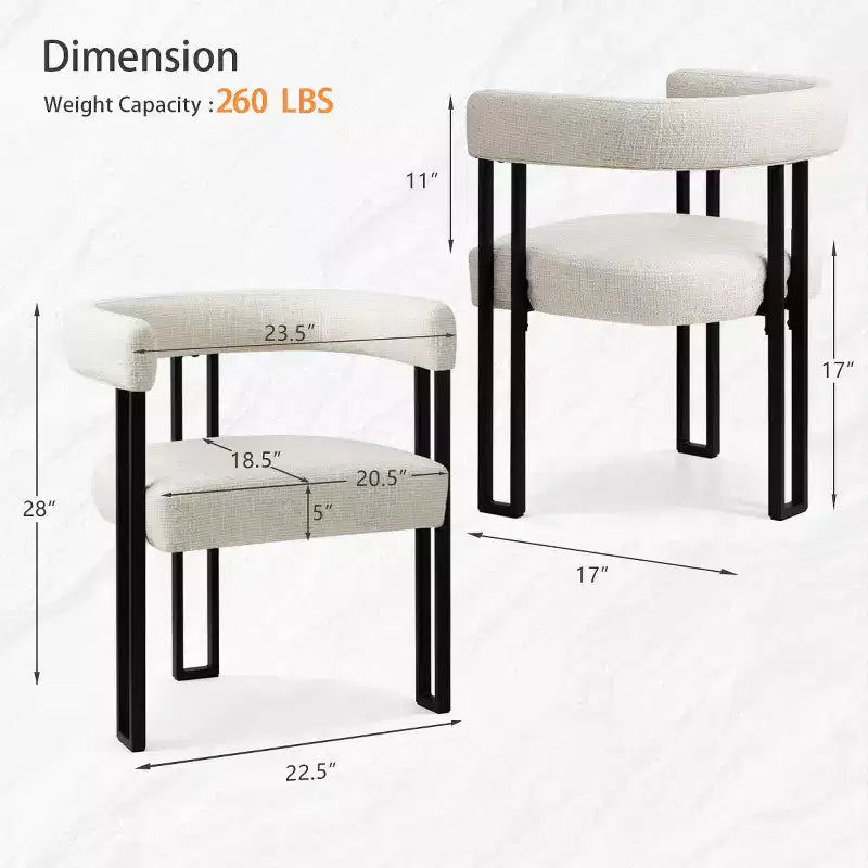 Lot de 4 chaises de salle à manger modernes rembourrées avec accoudoirs et dossier incurvé, chaises de cuisine et de salle à manger avec pieds en métal noir-Panipeachy