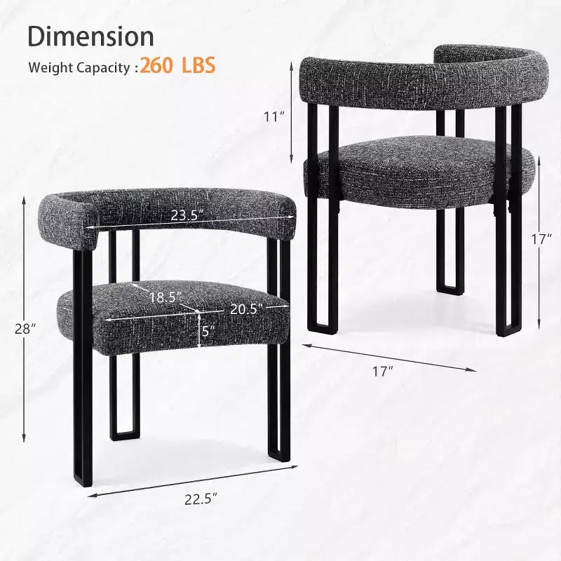 Lot de 4 chaises de salle à manger modernes rembourrées avec accoudoirs et dossier incurvé, chaises de cuisine et de salle à manger avec pieds en métal noir-Panipeachy