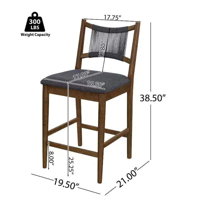 Tabourets de bar en bois ModernLuxe, tabourets de salle à manger rembourrés avec dossier en corde tressée - Lot de 2/4