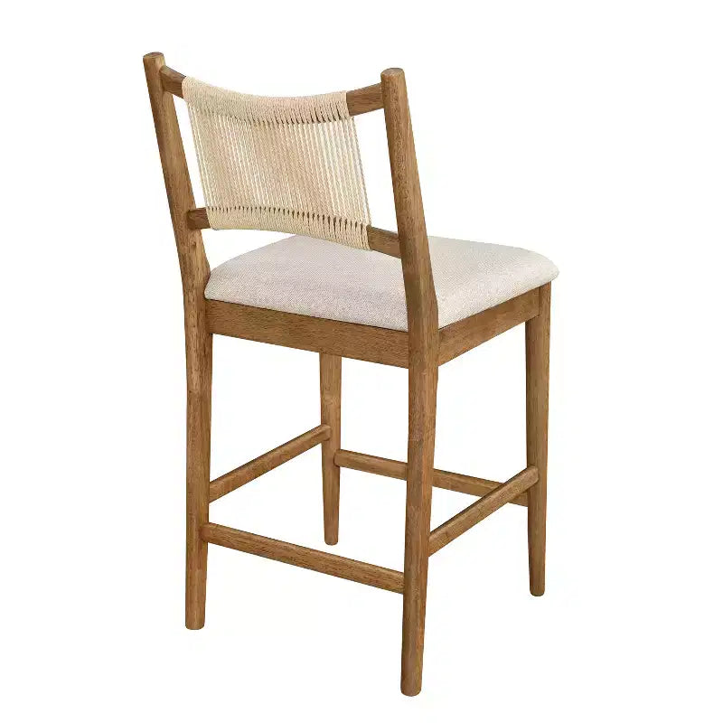 Tabourets de bar en bois ModernLuxe, tabourets de salle à manger rembourrés avec dossier en corde tressée - Lot de 2/4