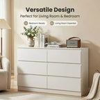 Commode blanche à 6 tiroirs, commode moderne pour chambre à coucher avec plateau spacieux, meuble en bois avec poignées dissimulées et 6 tiroirs profonds pour chambre à coucher