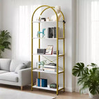 Étagère bibliothèque moderne à 5 niveaux - Structure en métal avec grandes étagères ouvertes en bois, meuble de rangement pour salon, chambre et bureau à domicile