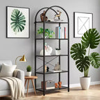 Étagère bibliothèque moderne à 5 niveaux - Structure en métal avec grandes étagères ouvertes en bois, meuble de rangement pour salon, chambre et bureau à domicile