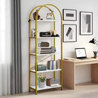 Étagère bibliothèque moderne à 5 niveaux - Structure en métal avec grandes étagères ouvertes en bois, meuble de rangement pour salon, chambre et bureau à domicile