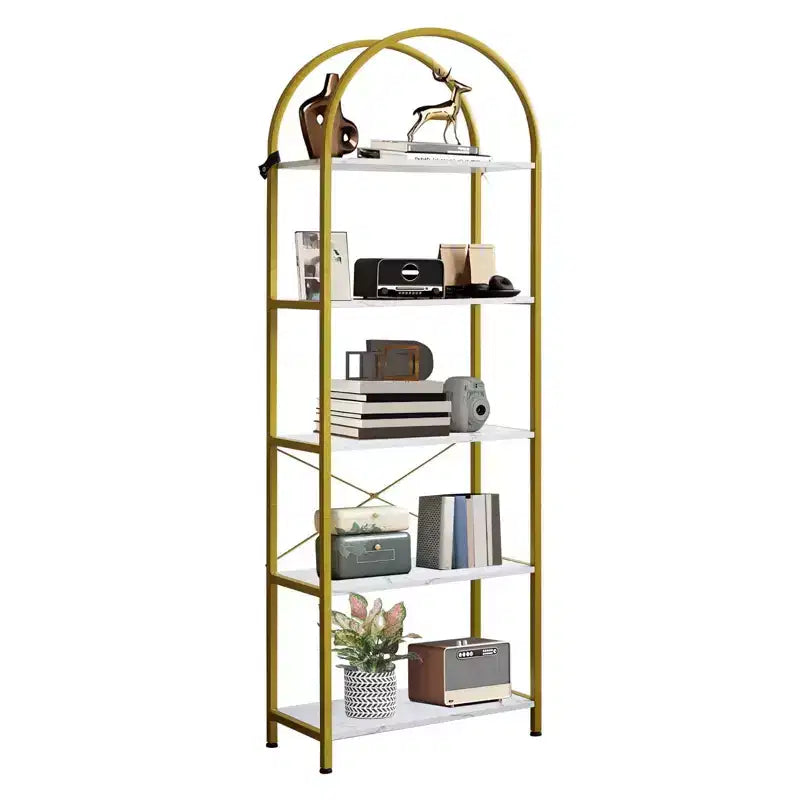 Étagère bibliothèque moderne à 5 niveaux - Structure en métal avec grandes étagères ouvertes en bois, meuble de rangement pour salon, chambre et bureau à domicile