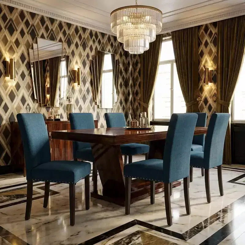 Ensemble de chaises de salle à manger rembourrées, chaises modernes néoclassiques en tissu lin avec coussin épais, décor de salle à manger et de salon