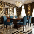 Ensemble de chaises de salle à manger rembourrées, chaises modernes néoclassiques en tissu lin avec coussin épais, décor de salle à manger et de salon