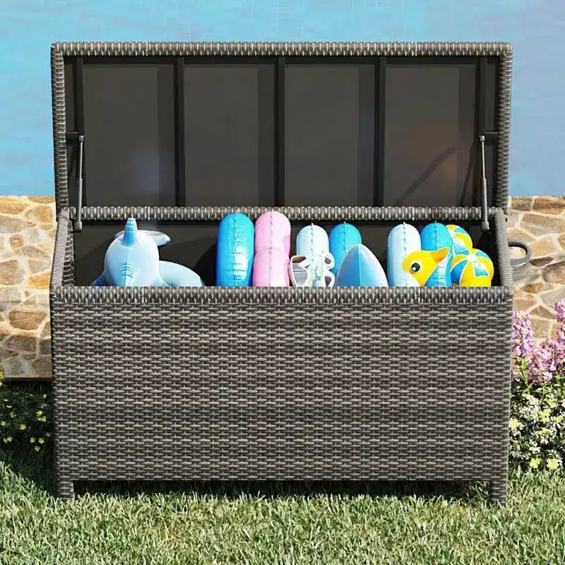 COZONY Coffre de rangement d'extérieur avec roulettes, coffre de rangement en rotin PE étanche, grand conteneur de rangement de jardin pour patio, piscine, jardin.