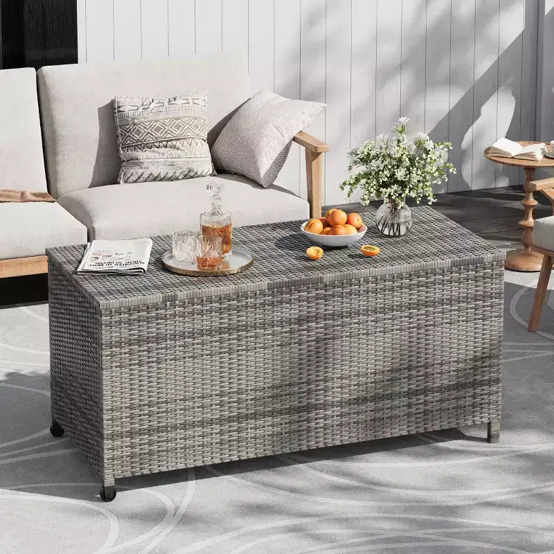COZONY Coffre de rangement d'extérieur avec roulettes, coffre de rangement en rotin PE étanche, grand conteneur de rangement de jardin pour patio, piscine, jardin.