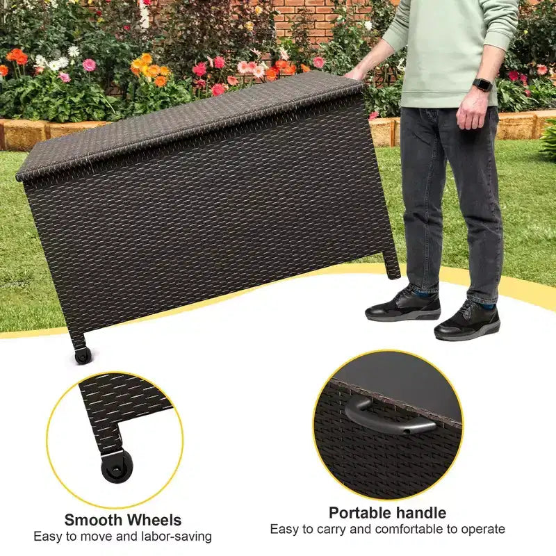 COZONY Coffre de rangement d'extérieur avec roulettes, coffre de rangement en rotin PE étanche, grand conteneur de rangement de jardin pour patio, piscine, jardin.