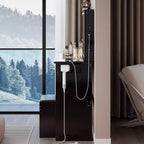 Coiffeuse de luxe de 37 pouces avec miroir LED coulissant, rangement organisé, hub d'alimentation intégré, support pour sèche-cheveux et tabouret assorti pour chambre à coucher