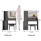 Coiffeuse de maquillage naturelle de 104 cm avec miroir LED tactile, armoire de rangement, meuble latéral et tabouret assorti pour chambre à coucher