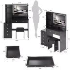 Coiffeuse de maquillage naturelle de 104 cm avec miroir LED tactile, armoire de rangement, meuble latéral et tabouret assorti pour chambre à coucher