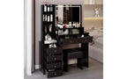 Coiffeuse de maquillage naturelle de 104 cm avec miroir LED tactile, armoire de rangement, meuble latéral et tabouret assorti pour chambre à coucher