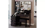 Coiffeuse de maquillage naturelle de 104 cm avec miroir LED tactile, armoire de rangement, meuble latéral et tabouret assorti pour chambre à coucher