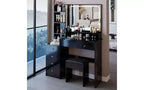 Coiffeuse de maquillage naturelle de 104 cm avec miroir LED tactile, armoire de rangement, meuble latéral et tabouret assorti pour chambre à coucher