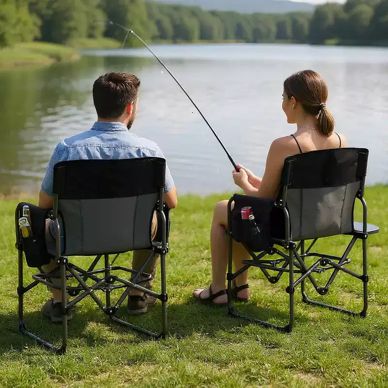 Acekool Lot de 2 chaises de réalisateur pliables grand format avec porte-gobelet et filet pour le camping, la plage, le jardin, capacité de 150 kg