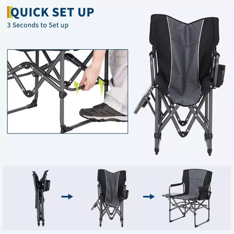 Acekool Lot de 2 chaises de réalisateur pliables grand format avec porte-gobelet et filet pour le camping, la plage, le jardin, capacité de 150 kg