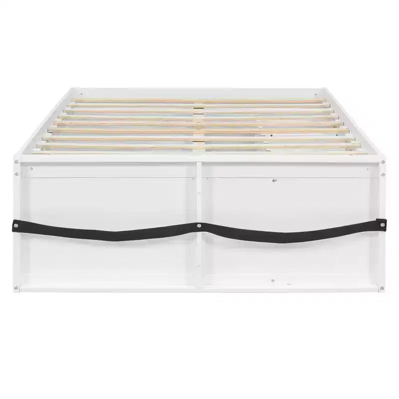 Lit plateforme en bois Polibi avec bibliothèque intégrée à la tête de lit, vitrine LED et tiroir de rangement