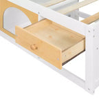 Lit plateforme en bois Polibi avec bibliothèque intégrée à la tête de lit, vitrine LED et tiroir de rangement