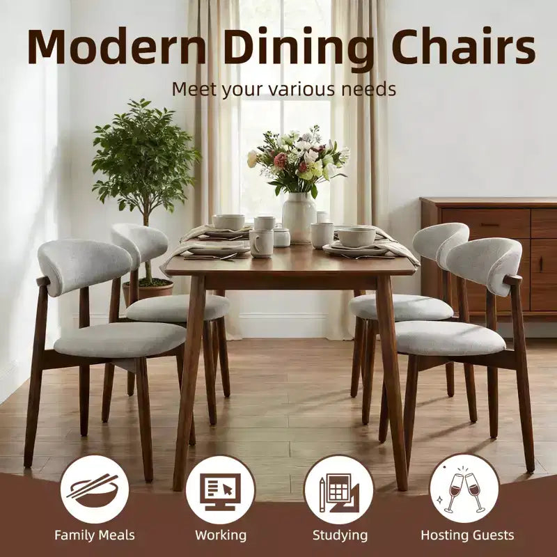 Chaise de salle à manger GDFStudio Semah moderne en bois massif avec dossier incurvé et revêtement en lin (lot de 2)