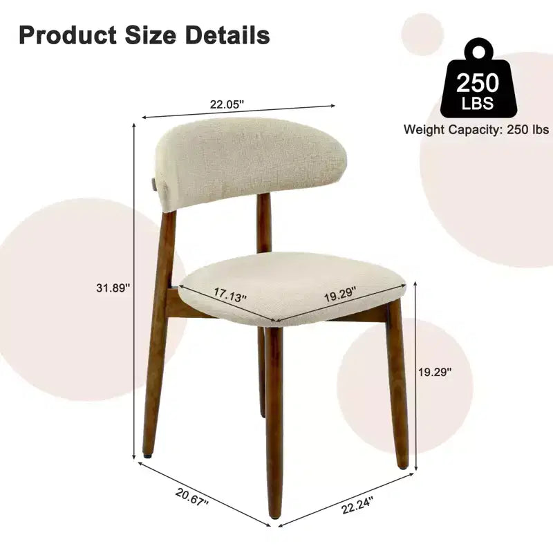 Chaise de salle à manger GDFStudio Semah moderne en bois massif avec dossier incurvé et revêtement en lin (lot de 2)