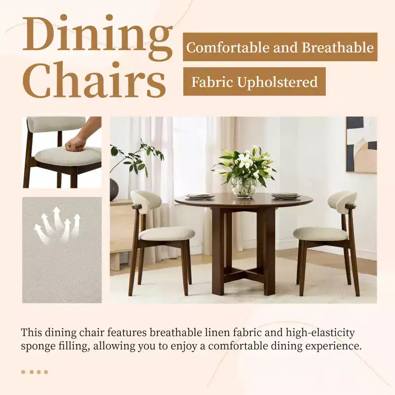 Chaise de salle à manger GDFStudio Semah moderne en bois massif avec dossier incurvé et revêtement en lin (lot de 2)