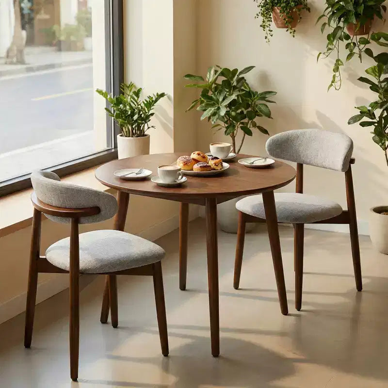 Chaise de salle à manger GDFStudio Semah moderne en bois massif avec dossier incurvé et revêtement en lin (lot de 2)