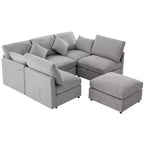 86.6 Canapé Sectionnel Canapé Modulable Canapé-lit Canapé en L avec un Pouf Mobile et Deux Ports USB