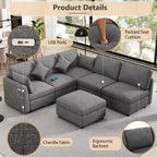 86.6 Canapé Sectionnel Canapé Modulable Canapé-lit Canapé en L avec un Pouf Mobile et Deux Ports USB