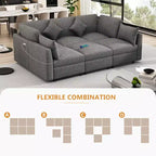 86.6 Canapé Sectionnel Canapé Modulable Canapé-lit Canapé en L avec un Pouf Mobile et Deux Ports USB
