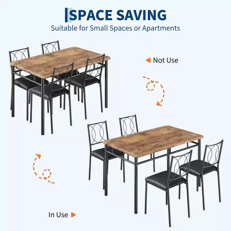 Ensemble de salle à manger 5 pièces peu encombrant, meubles de cuisine de ferme, chaises rembourrées, compact et facile à nettoyer, idéal pour les petits appartements, couleur vintage