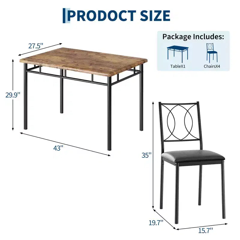 Ensemble de salle à manger 5 pièces peu encombrant, meubles de cuisine de ferme, chaises rembourrées, compact et facile à nettoyer, idéal pour les petits appartements, couleur vintage